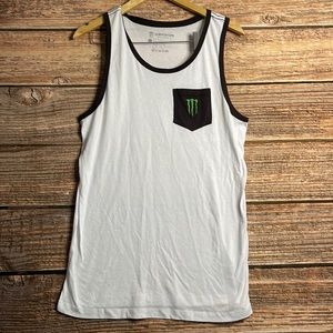 Monster Energy Tank Top Mens Large Sleeveless White Pocket Tee